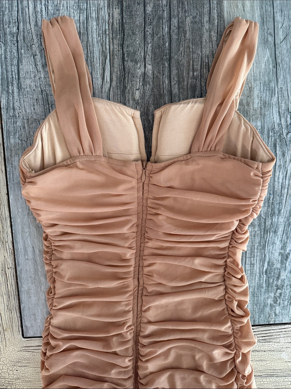 Ruched Bodycon Maxi Dress in Taupe - Picture 3 of 4